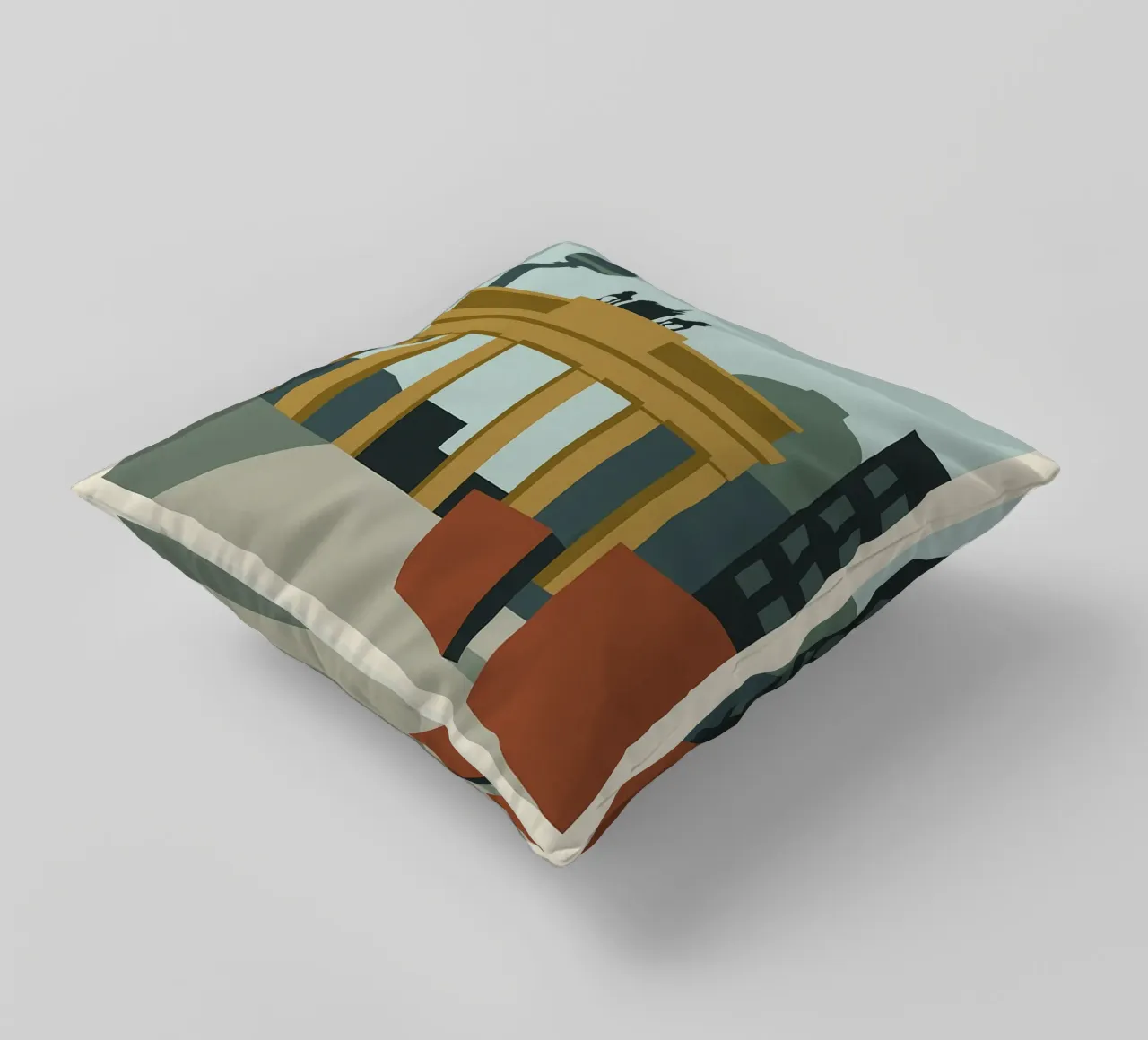 Berlin in clear lines - The Wall, the Gate and the Tower decorative cushion by JETLAG | affiches voyage