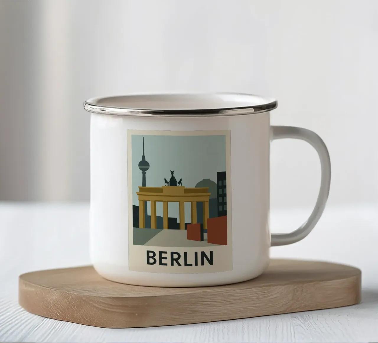 Berlin in clear lines - The Wall, the Gate and the Tower enamel mug by JETLAG | affiches voyage