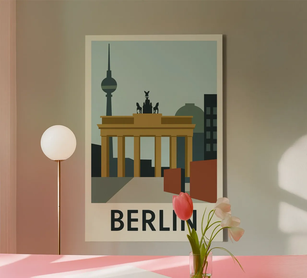 Berlin in clear lines - The Wall, the Gate and the Tower canvas by JETLAG | affiches voyage