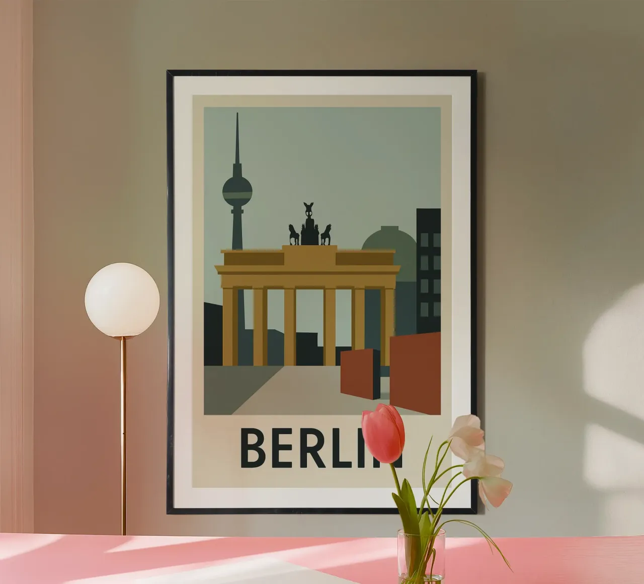 Berlin in clear lines - The Wall, the Gate and the Tower hahnemühle by JETLAG | affiches voyage