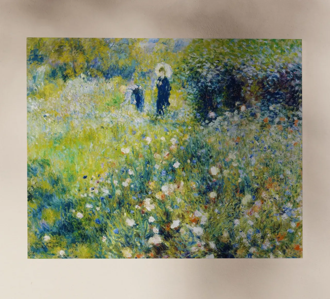 Donna con ombrellone in giardino di Pierre-Auguste Renoir pellicola backlit da Venus Art