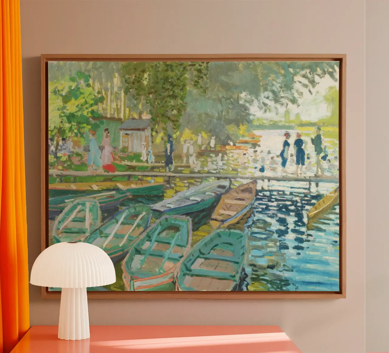 Bathers at La Grenouillère by Claude Monet canvas with Floater frame by Monet Art Prints