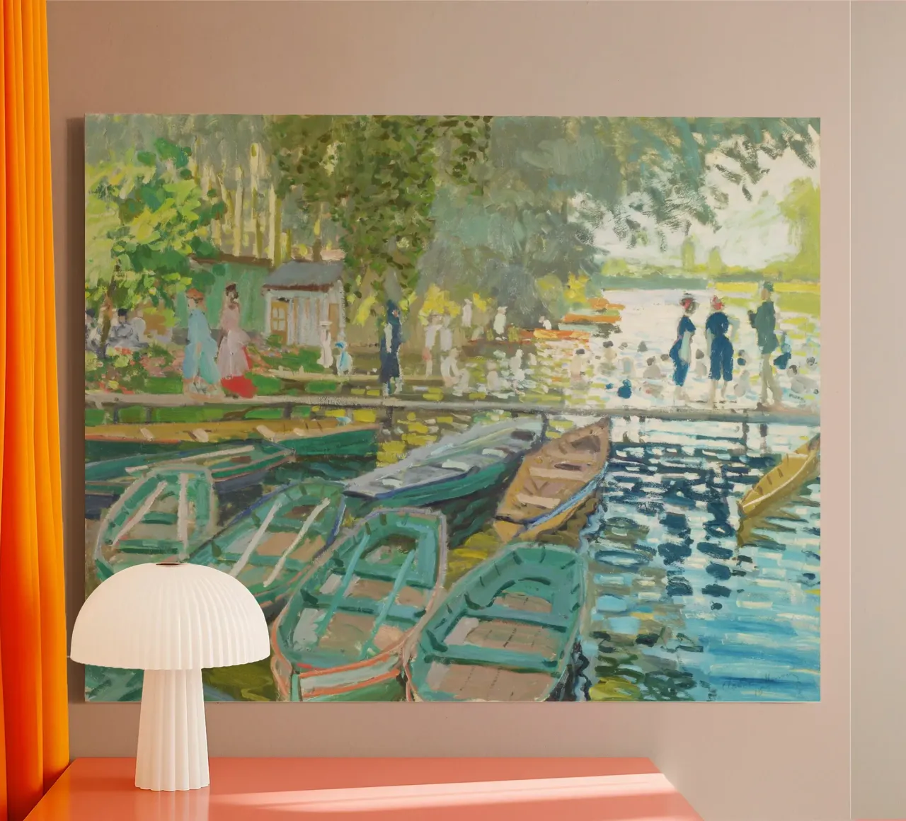 Bathers at La Grenouillère by Claude Monet canvas with Floater frame by Monet Art Prints