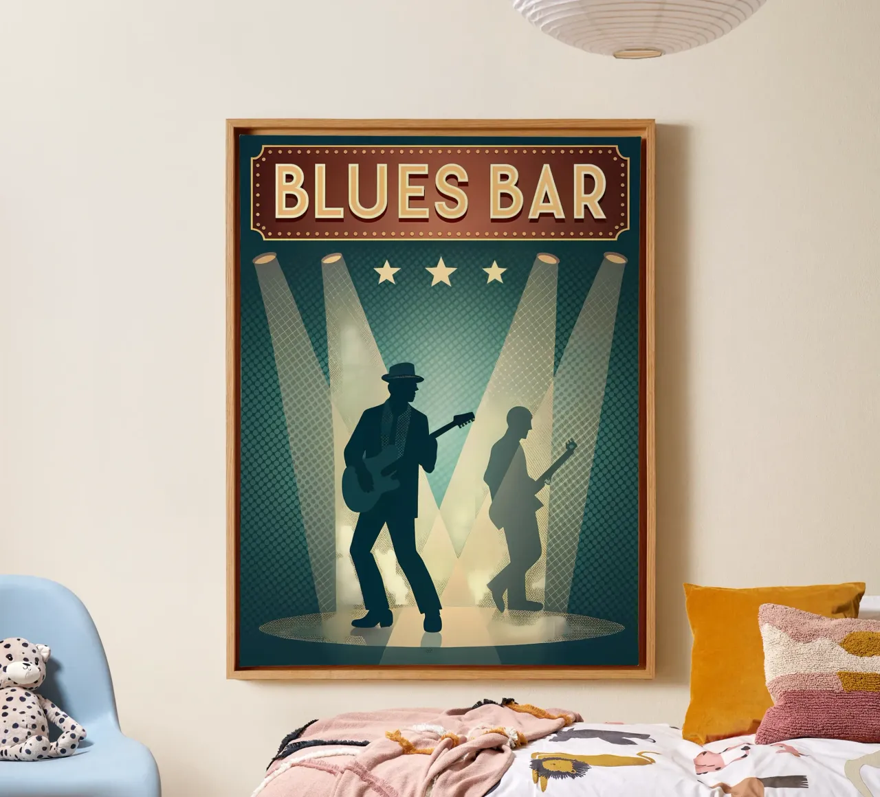 Retro Blues Bar Live Muziek Kunst canvas met Baklijst van Jester Krew Art