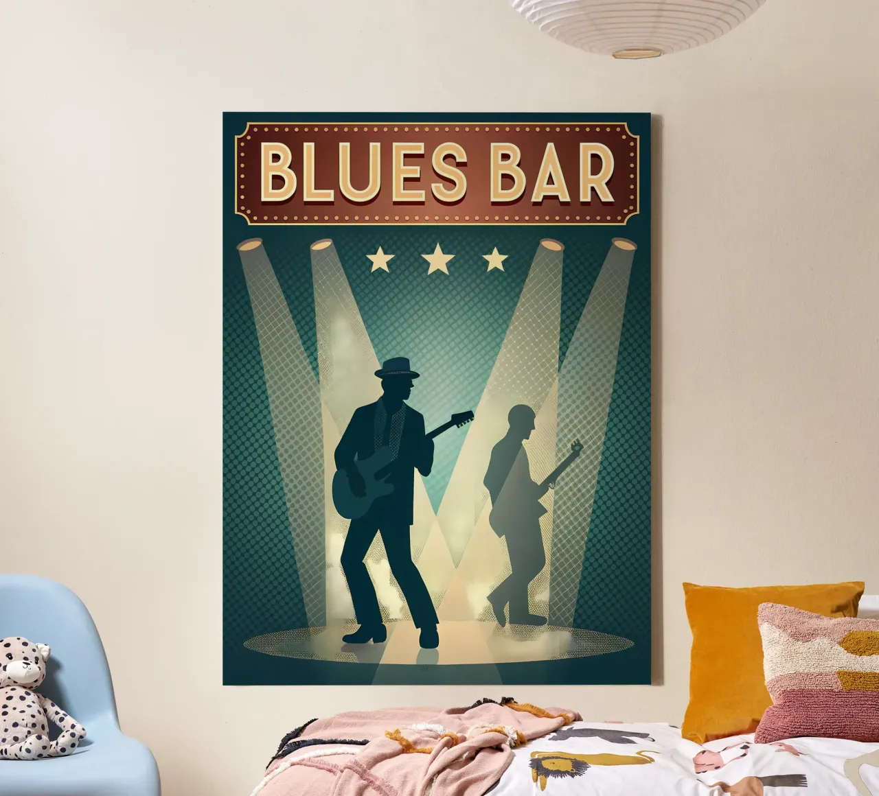 Retro Blues Bar Live Muziek Kunst canvas met Baklijst van Jester Krew Art