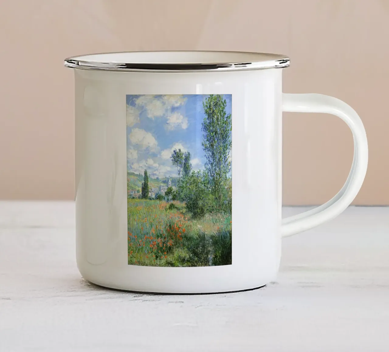 View of Vétheuil by Claude Monet enamel mug by Art History