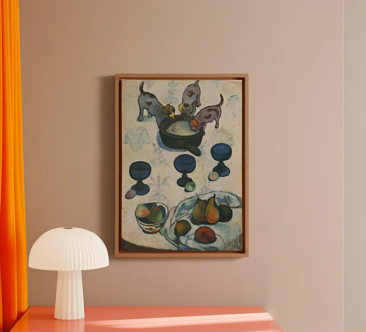 Stilleven met drie puppy's, Paul Gauguin canvas van tokovictory