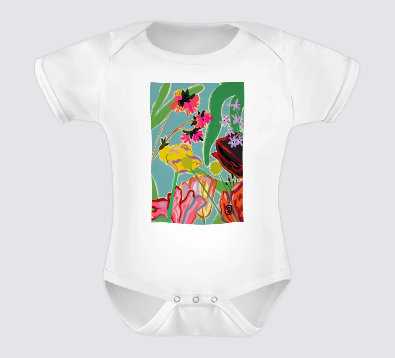 Colourful Flowers Meditation body neonato maniche corte da Sandra Poliakov