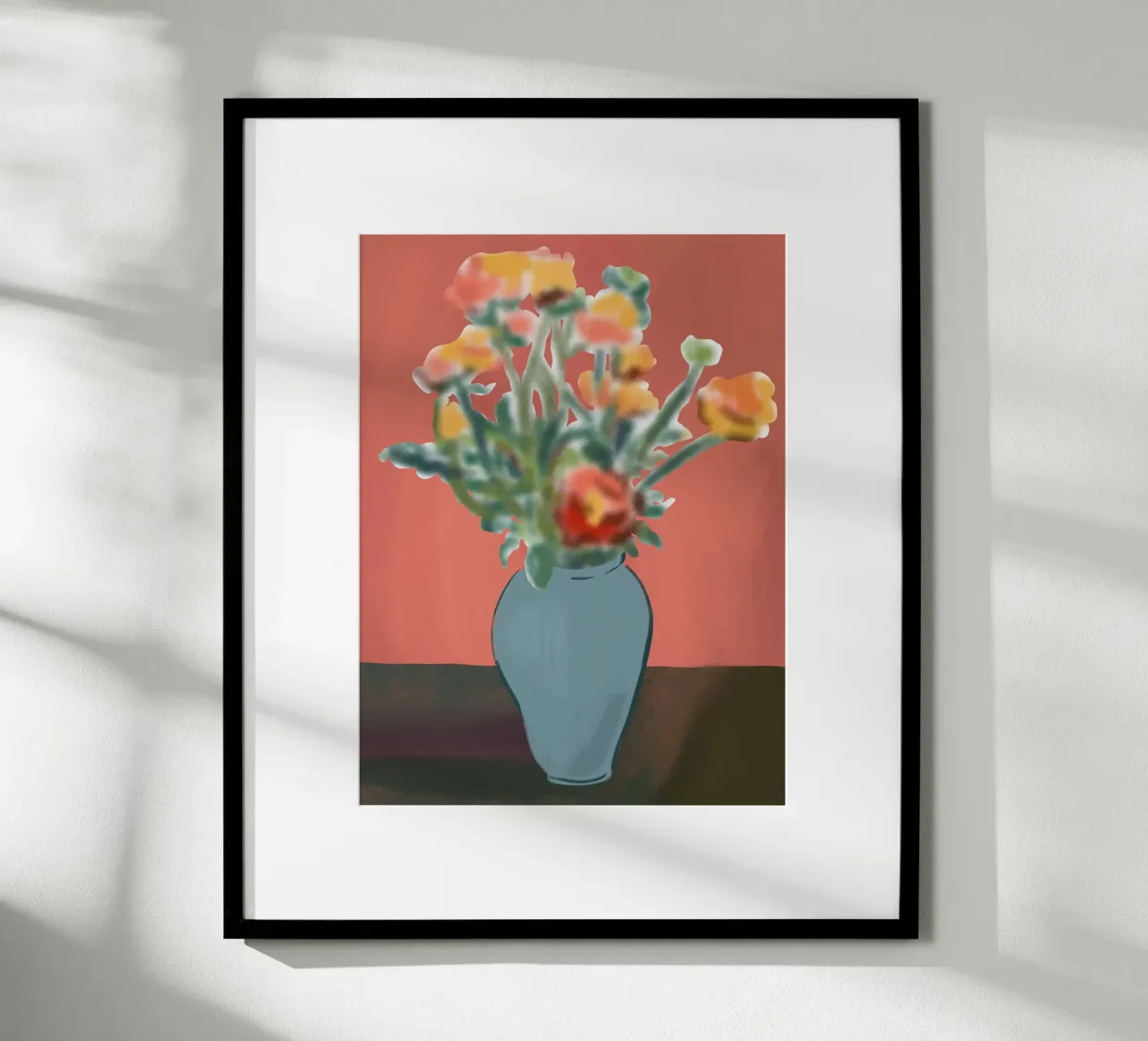 Vaso di fiori con sfondo rosa poster con telaio in plastica da Little Dean