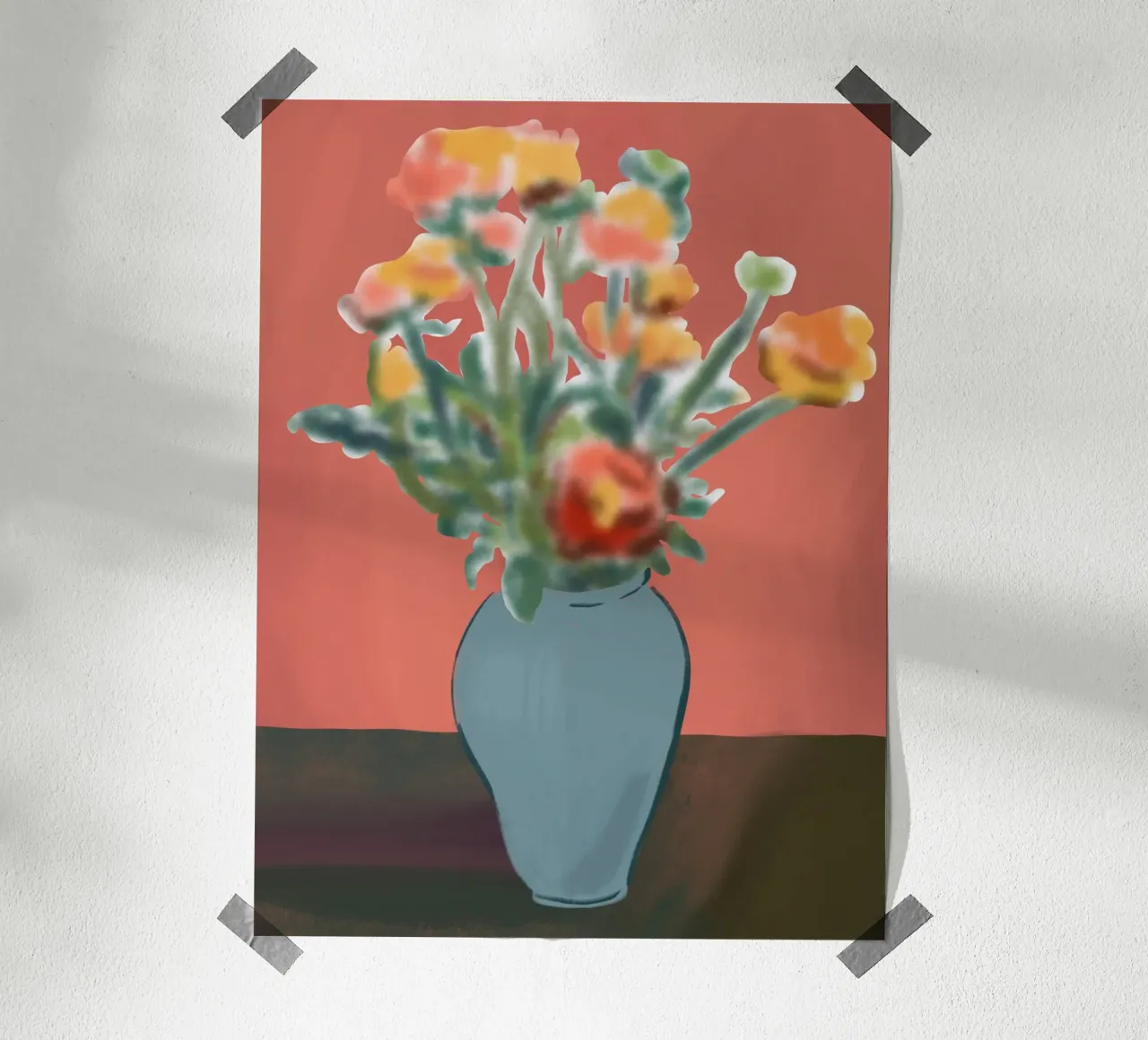 Vaso di fiori con sfondo rosa poster con telaio in plastica da Little Dean