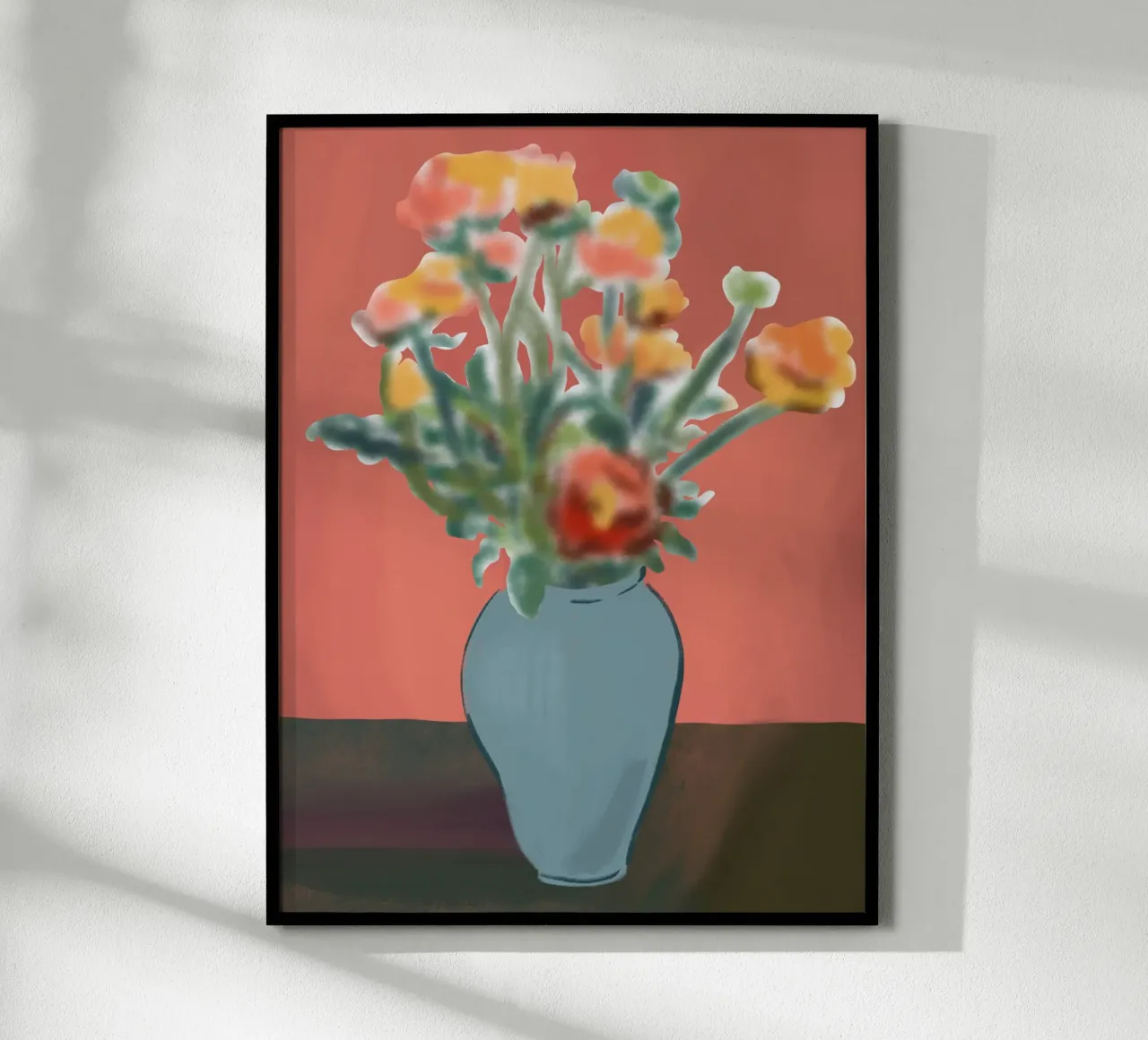 Vaso di fiori con sfondo rosa poster con telaio in plastica da Little Dean