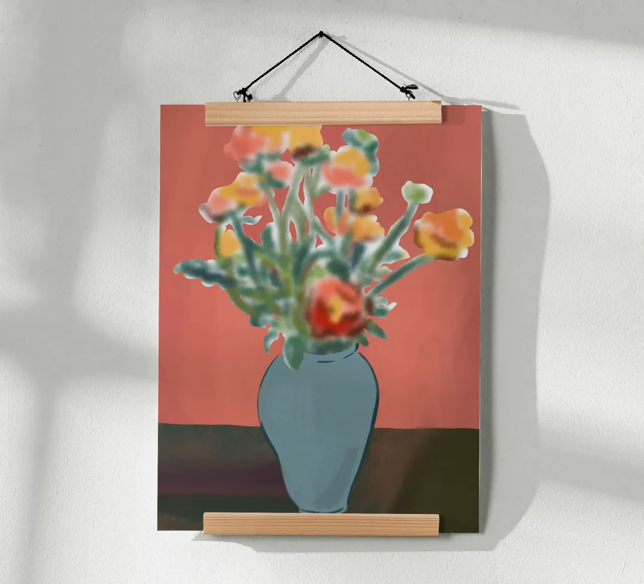 Vaso di fiori con sfondo rosa poster con telaio in plastica da Little Dean