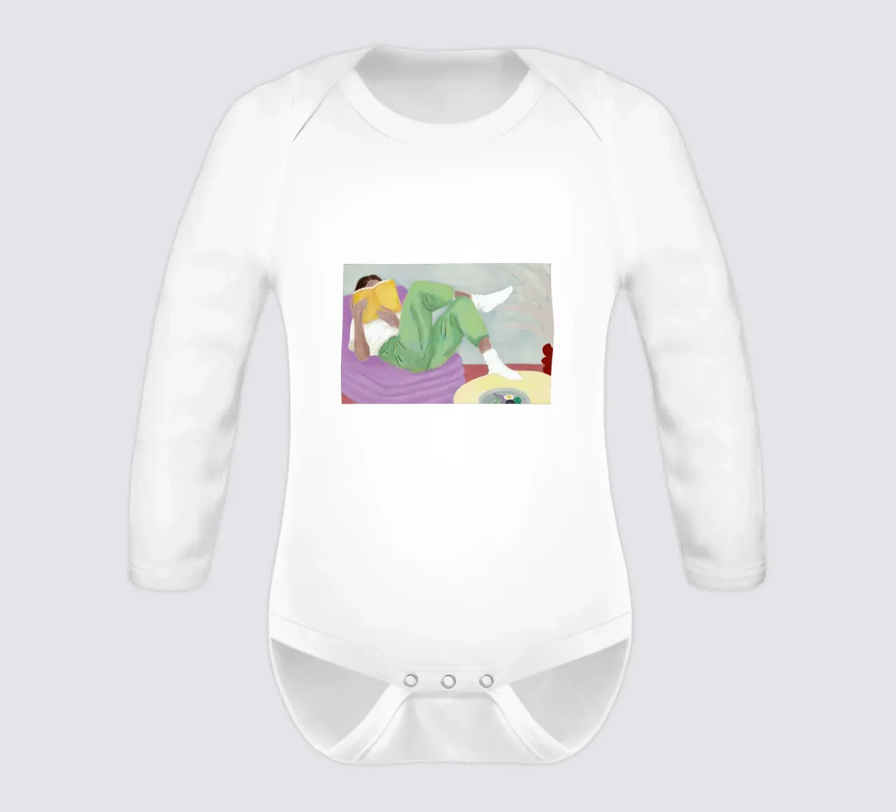 Slappe Av 01 long-sleeve baby romper by Frauke Schyroki