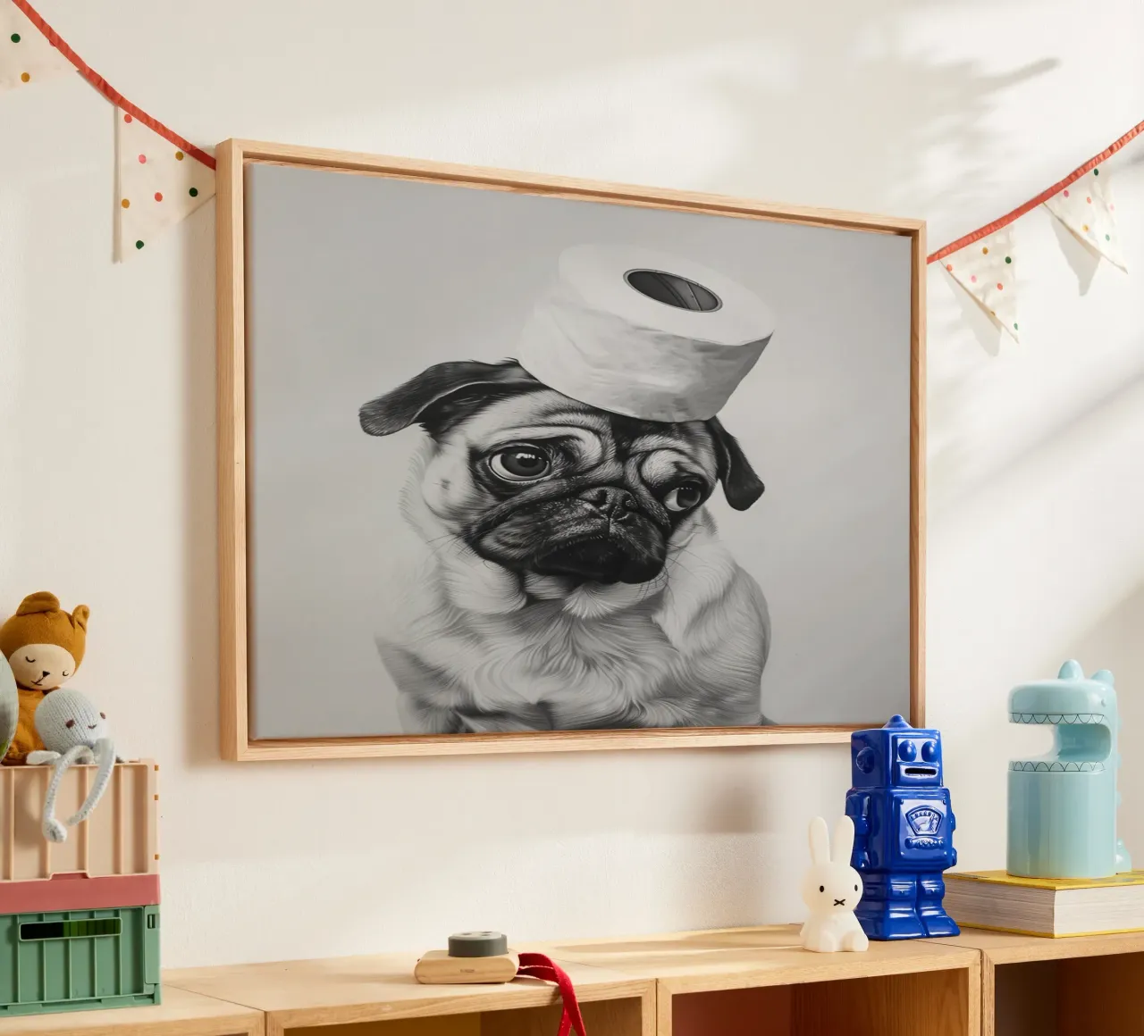 Mopshond Poster Badkamer canvas van animals_studio