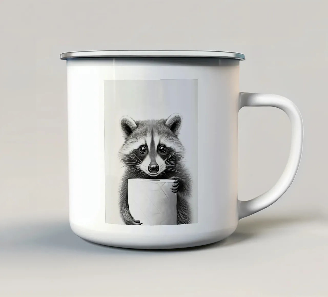 Raccoon enamel mug by animals_studio