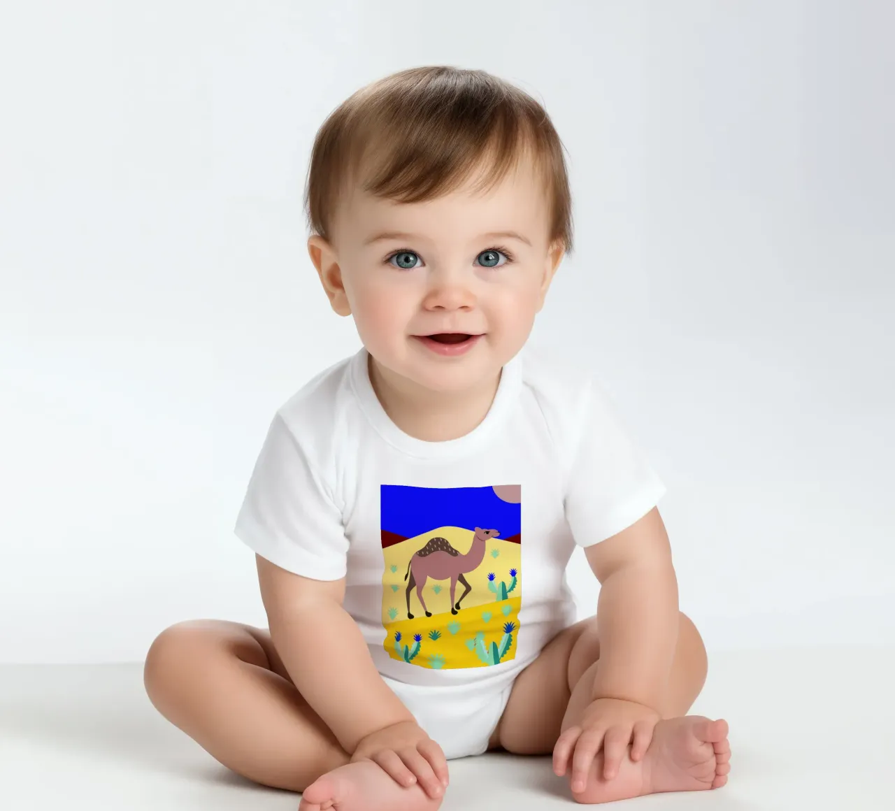 camel vector art ilustration short-sleeve baby romper by kamilaze