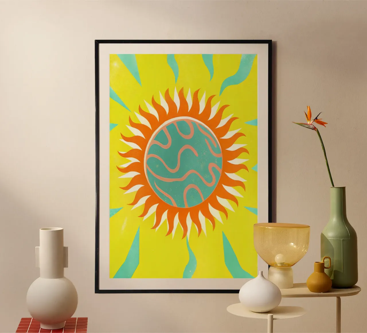 sole caldo illustrazione vettoriale poster con telaio in plastica da kamilaze
