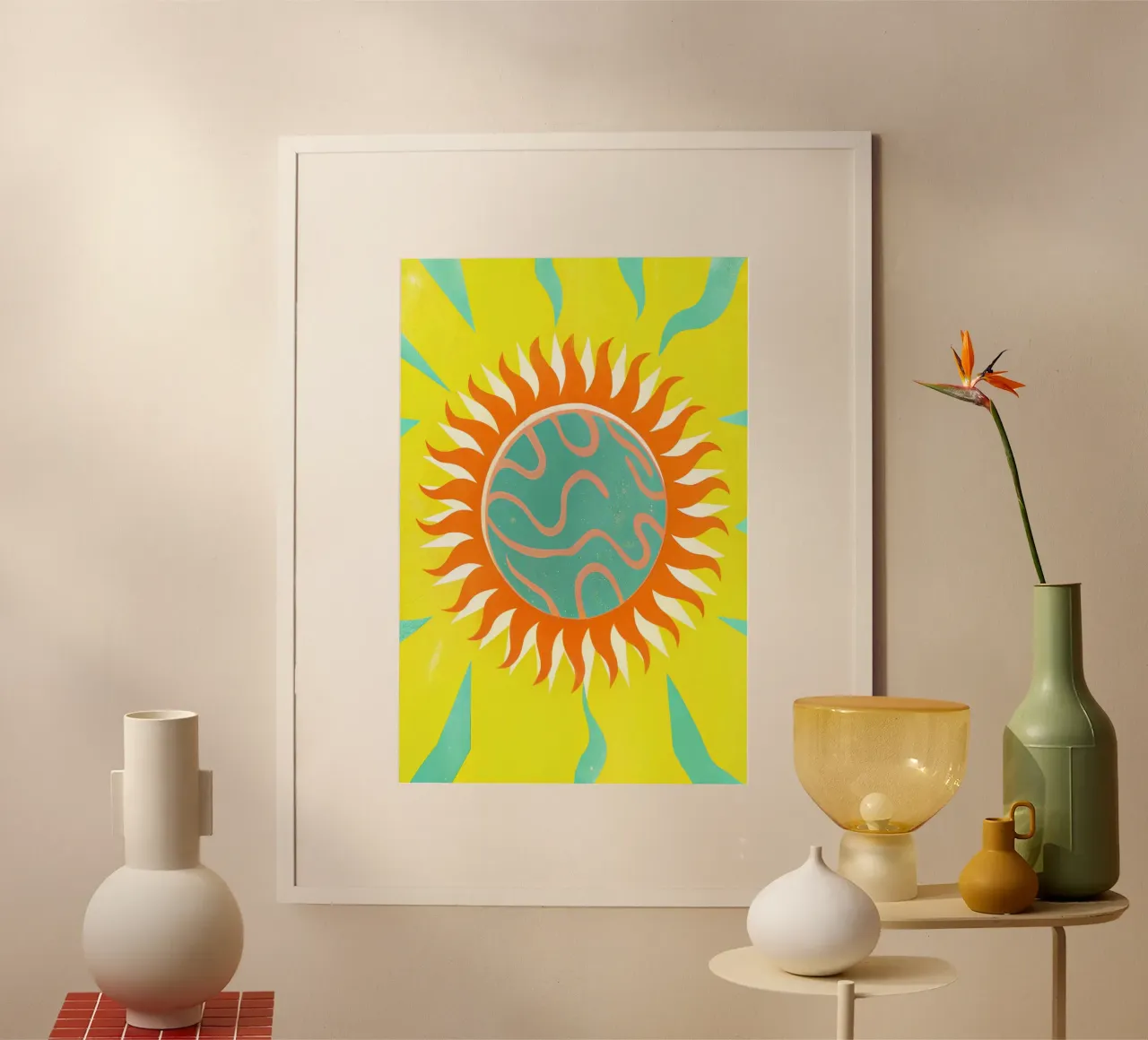 sole caldo illustrazione vettoriale poster con telaio in plastica da kamilaze