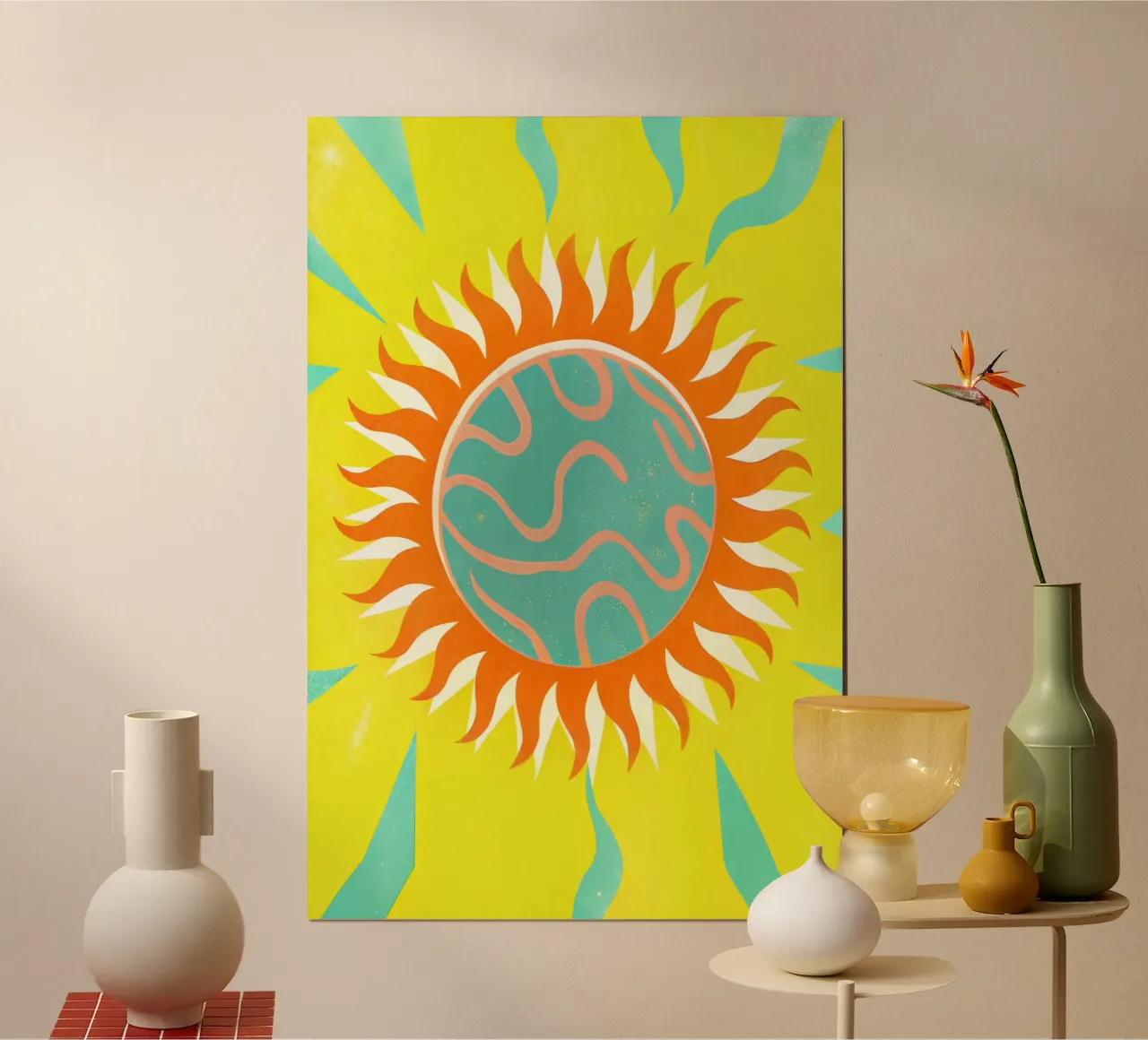 sole caldo illustrazione vettoriale poster con telaio in plastica da kamilaze