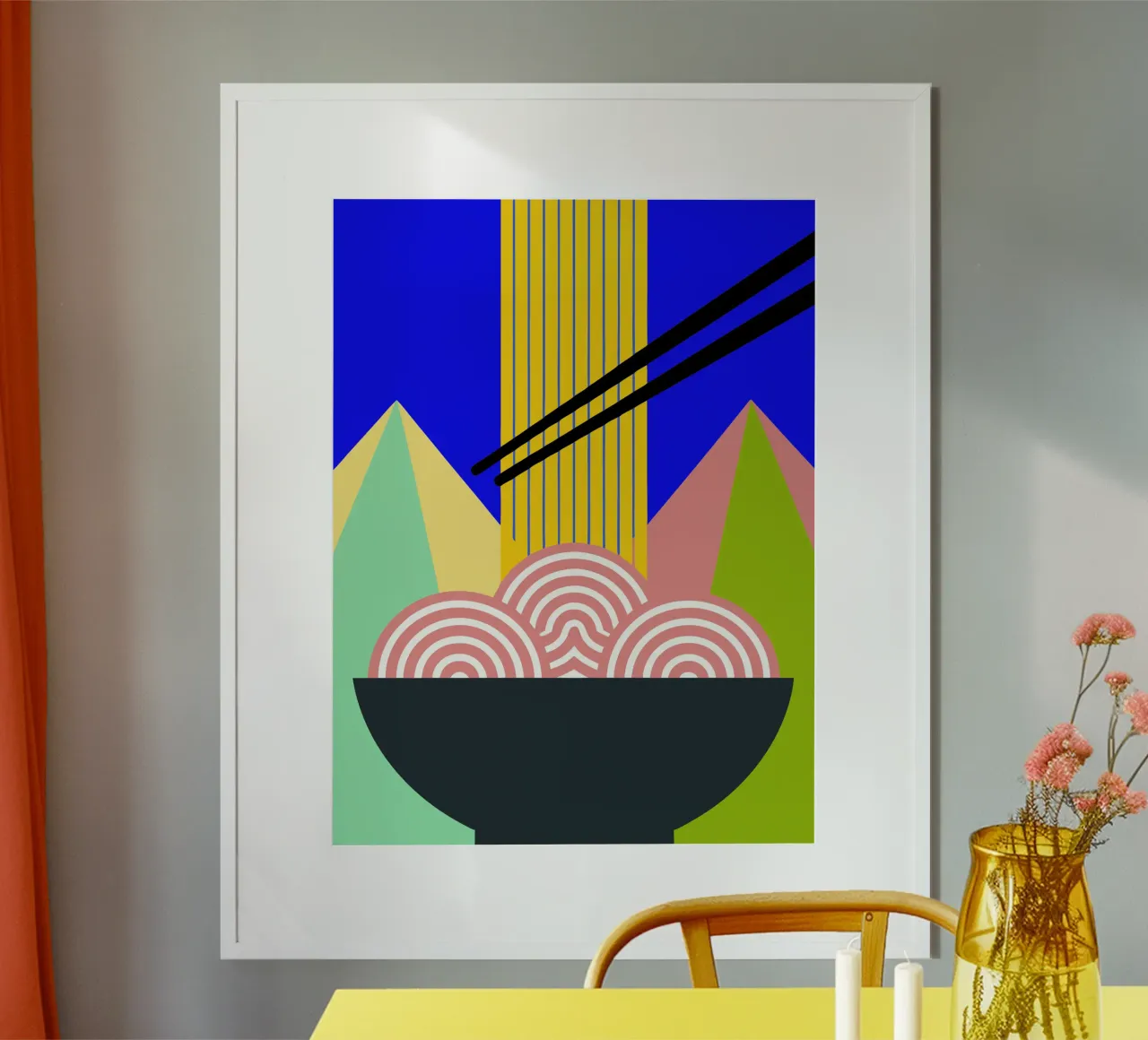 mangiare noodle art ilustrazione poster con telaio in alluminio da kamilaze