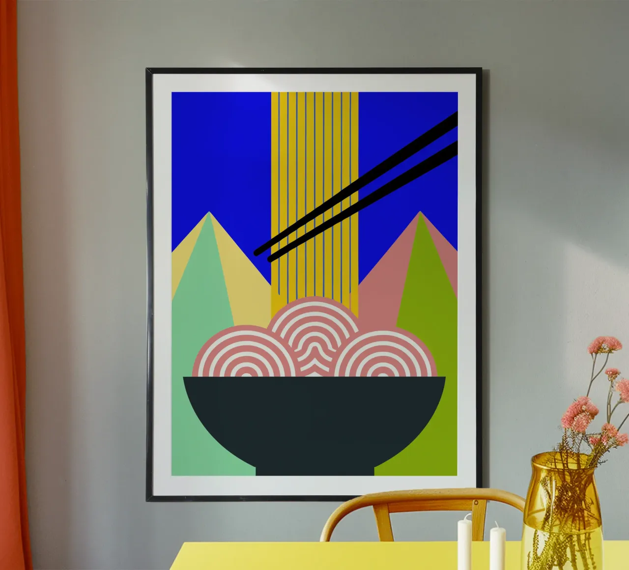 mangiare noodle art ilustrazione poster con telaio in alluminio da kamilaze