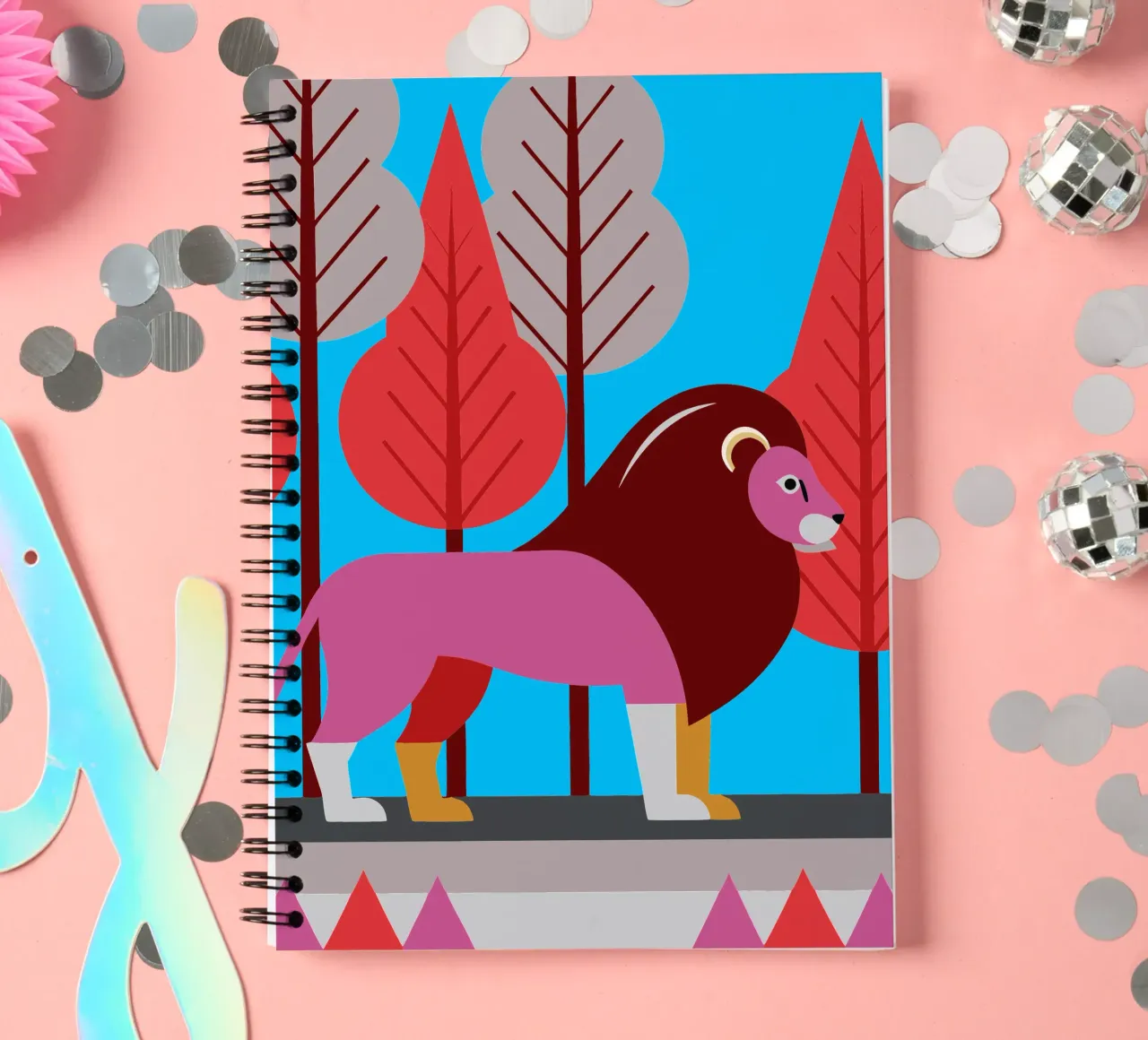 Ilustration vectorielle du lion carnet à spirale de kamilaze