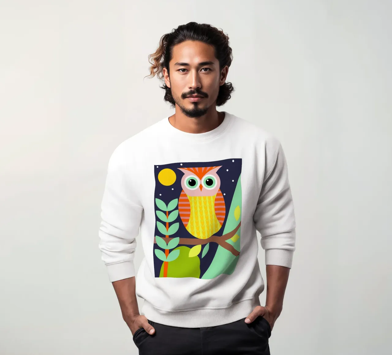 owl retro style vector ilustration sweatshirt by kamilaze