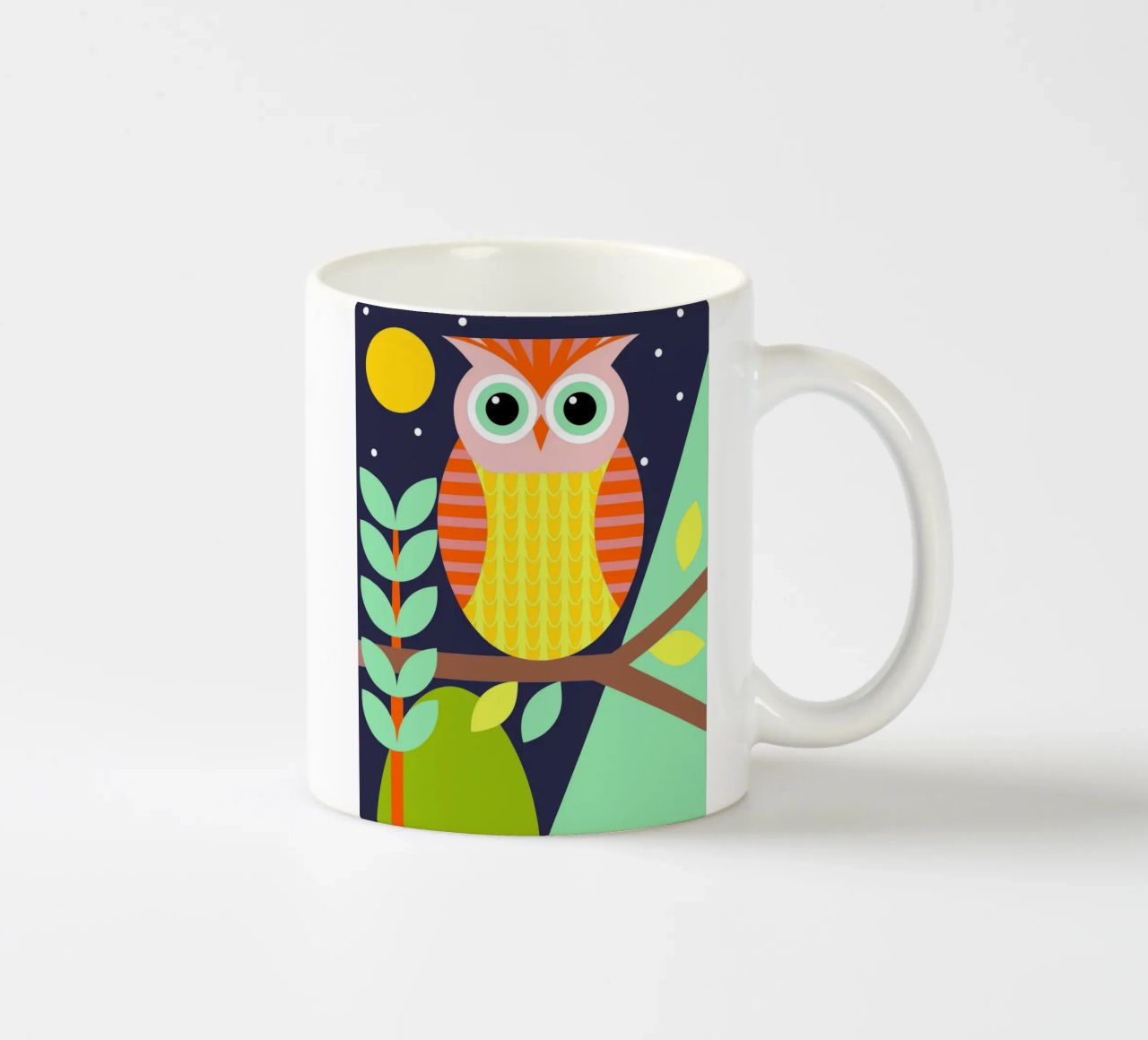 gufo stile retrò ilustrazione vettoriale tazza in ceramica da kamilaze