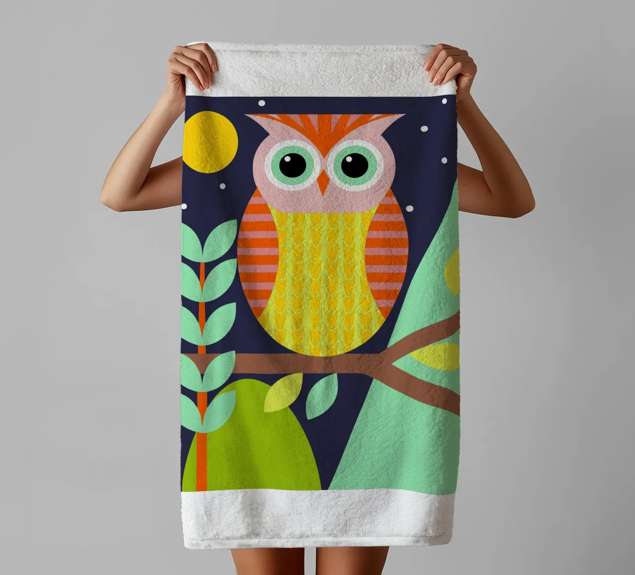 owl retro style vector ilustration towel by kamilaze