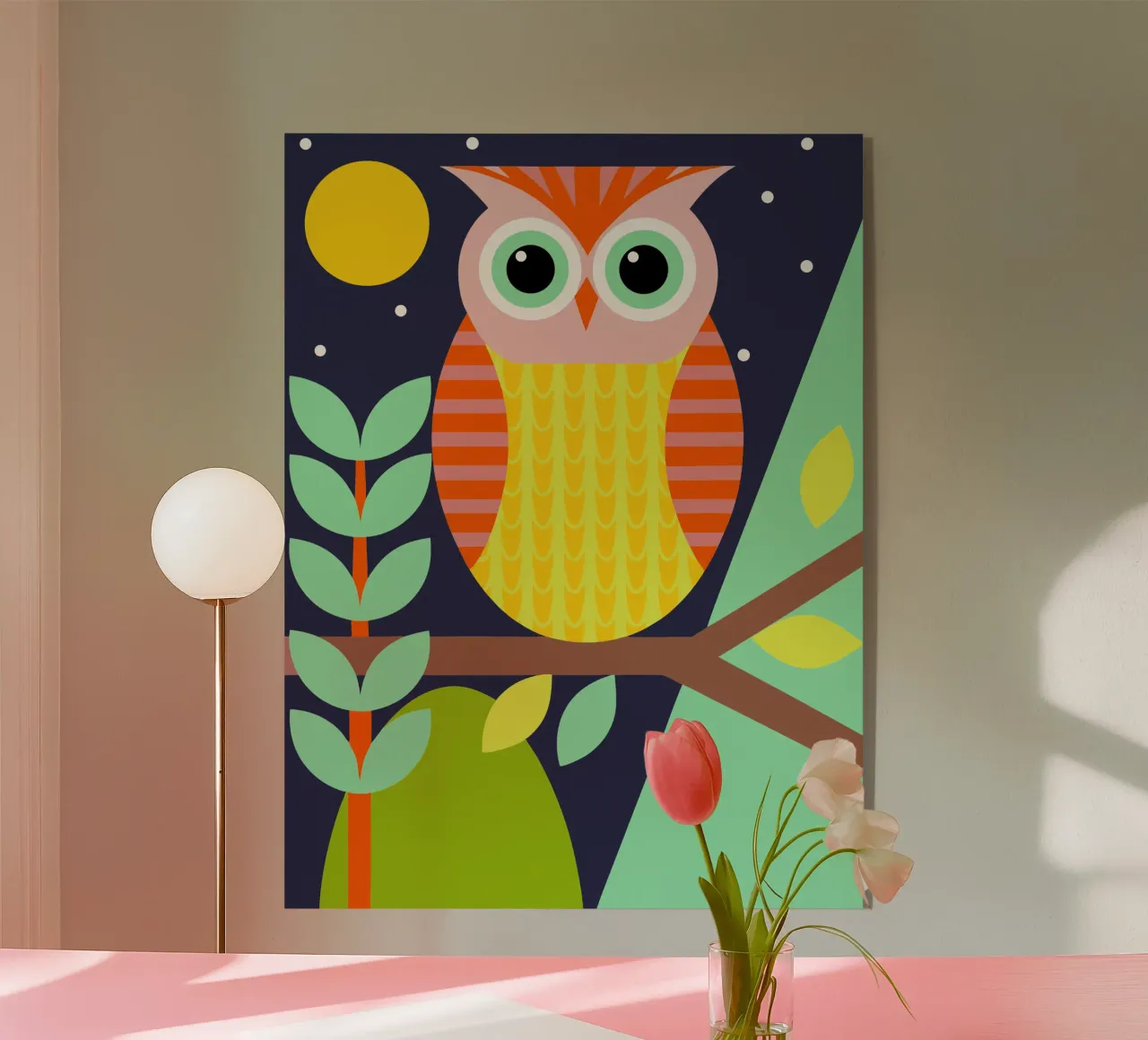 gufo stile retrò ilustrazione vettoriale plexiglass da kamilaze