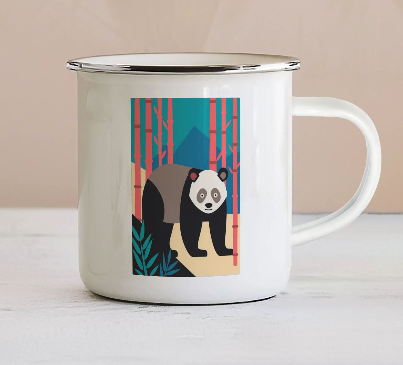 panda's vector verbeelding emaille mok van kamilaze