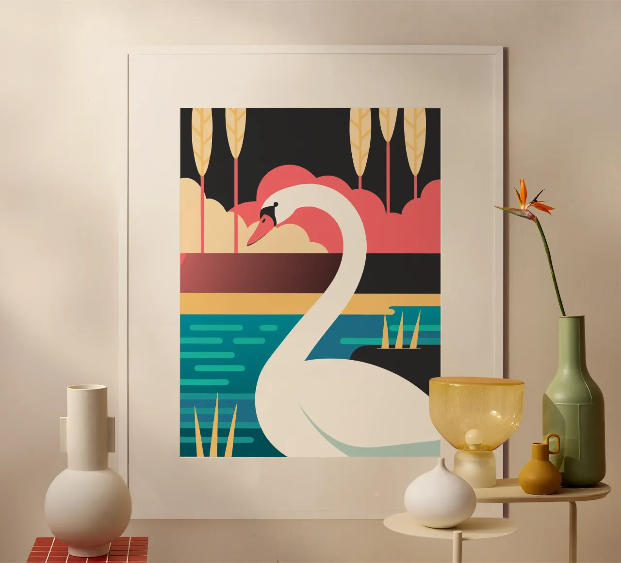 cigno fantasia vettoriale poster con telaio in legno da kamilaze