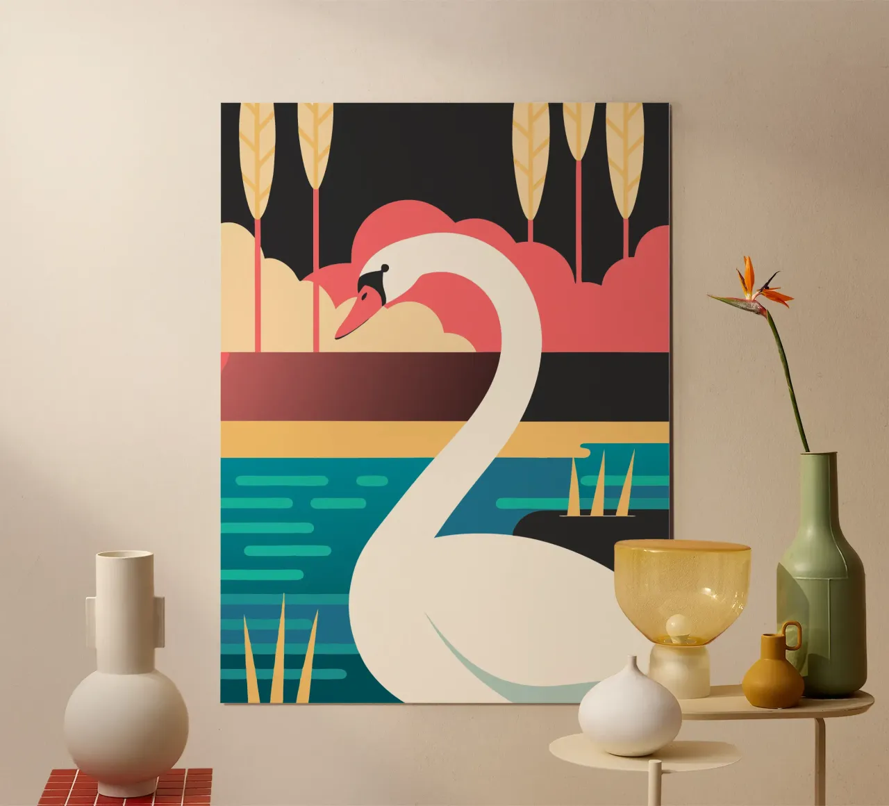 cigno fantasia vettoriale poster con telaio in legno da kamilaze