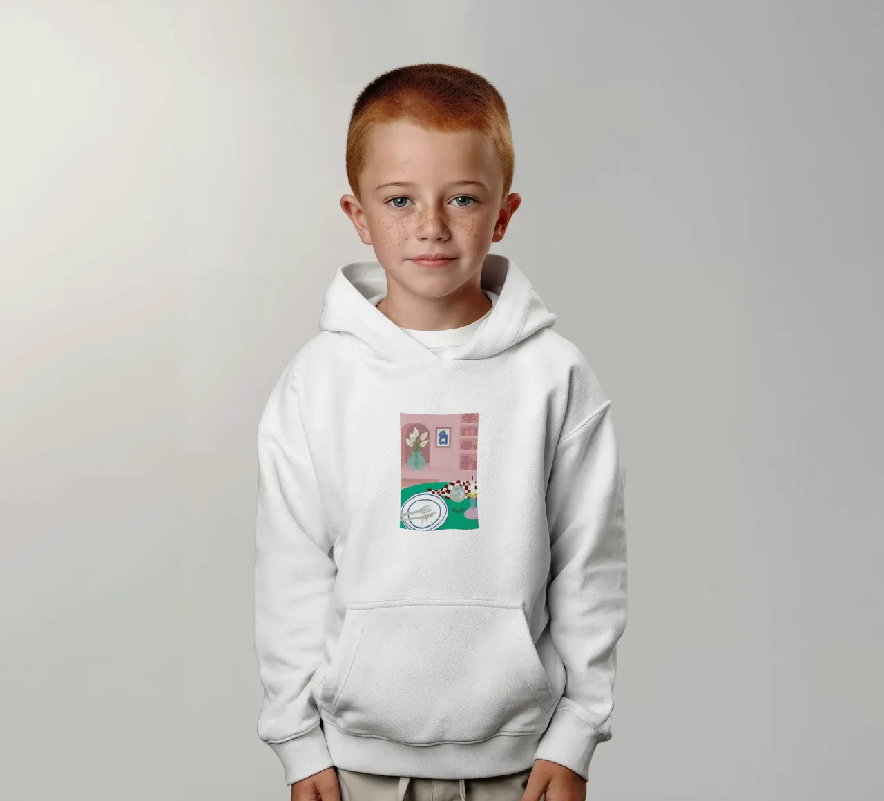 At The Restaurant kids hoodie by Frauke Schyroki