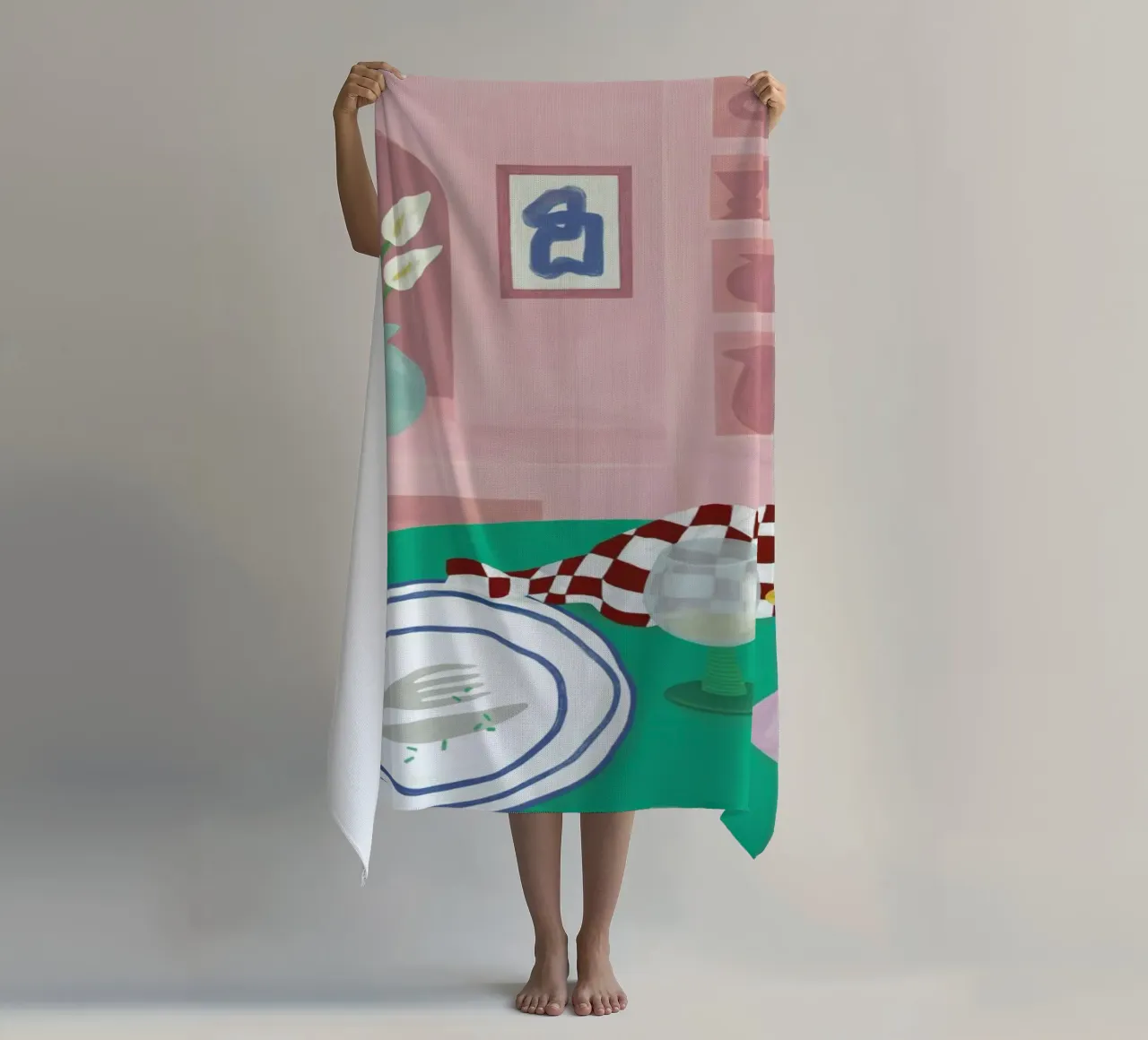 At The Restaurant beach towel by Frauke Schyroki