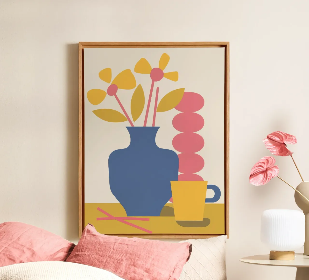 Lemon Yellow Stillness canvas with Floater frame by Terra Tone