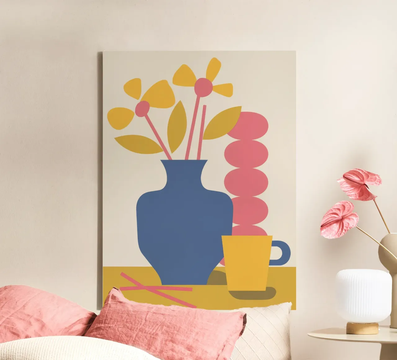 Lemon Yellow Stillness canvas with Floater frame by Terra Tone