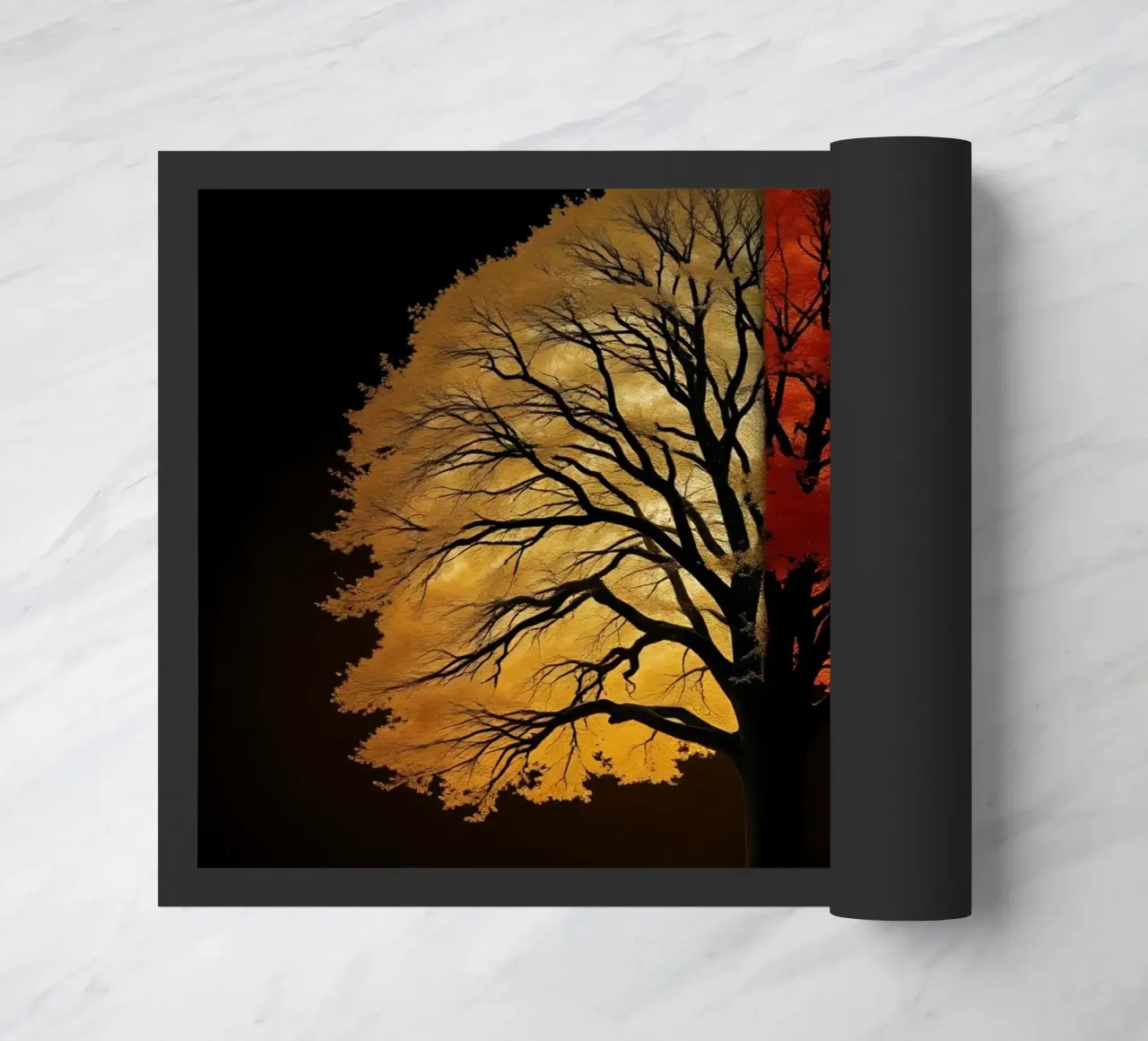 Arbre illustrant la transformation saisonnière avec un art contrasté paillasson de DesignDoodle
