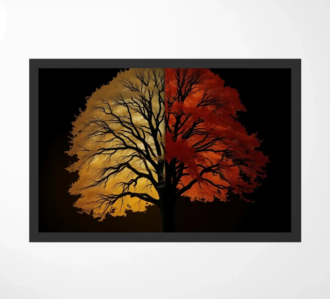 Arbre illustrant la transformation saisonnière avec un art contrasté paillasson de DesignDoodle