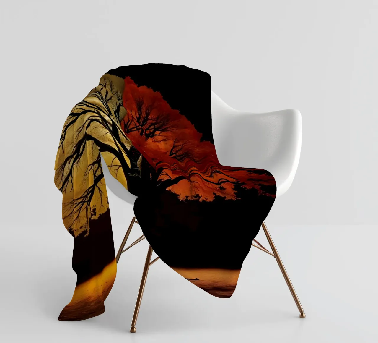 Tree showcasing seasonal transformation with contrasting art fleece blanket by DesignDoodle