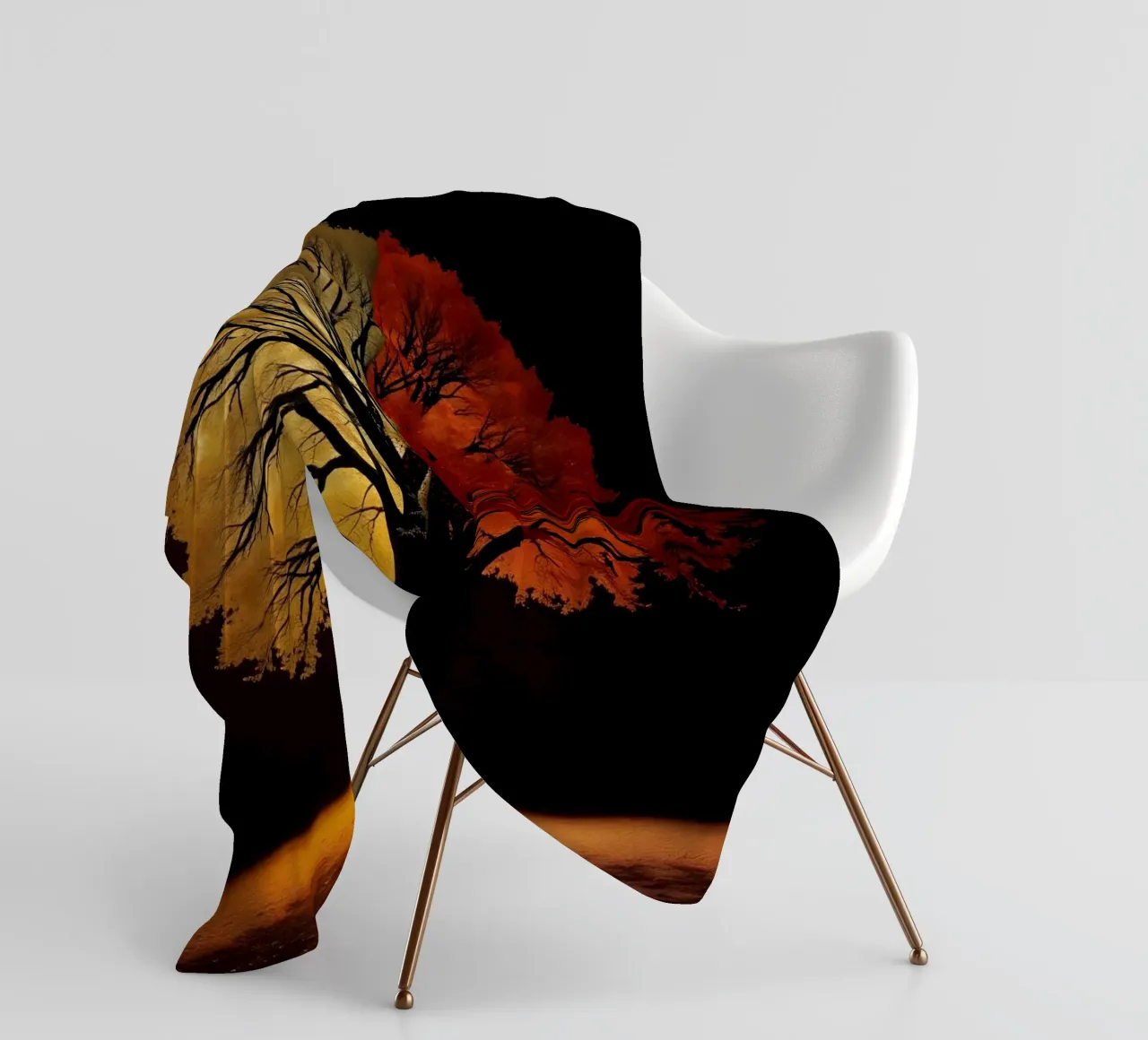 Tree showcasing seasonal transformation with contrasting art fleece blanket by DesignDoodle
