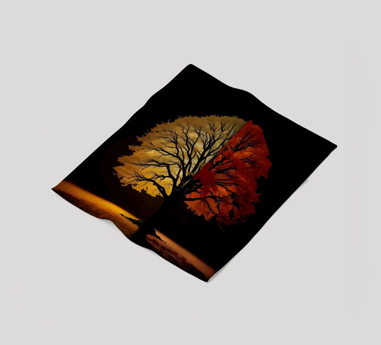 Tree showcasing seasonal transformation with contrasting art fleece blanket by DesignDoodle