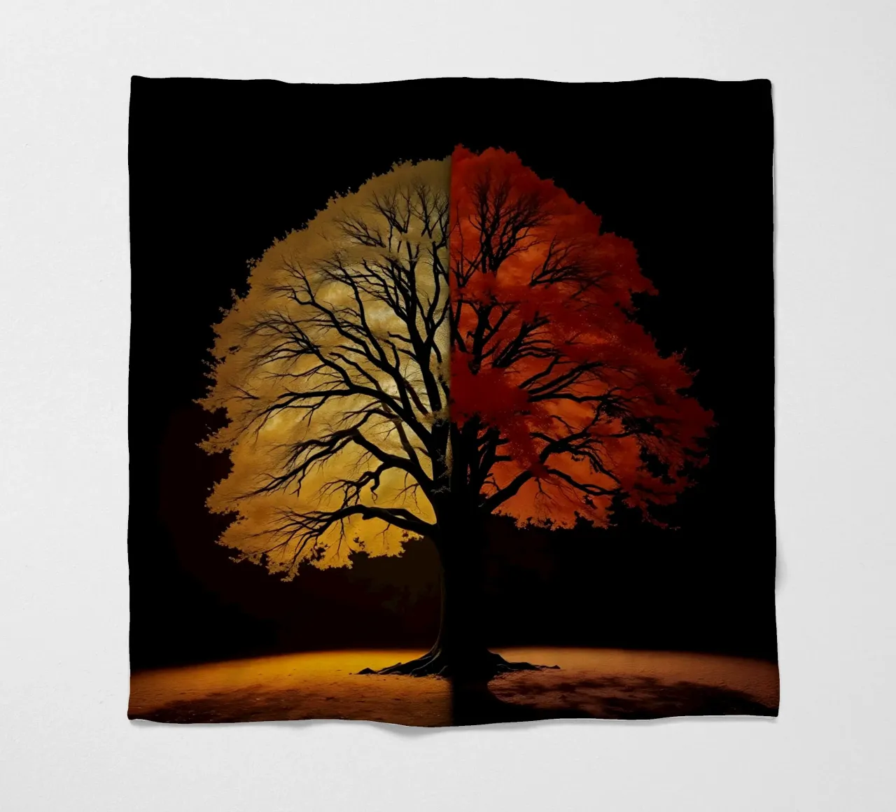 Tree showcasing seasonal transformation with contrasting art fleece blanket by DesignDoodle