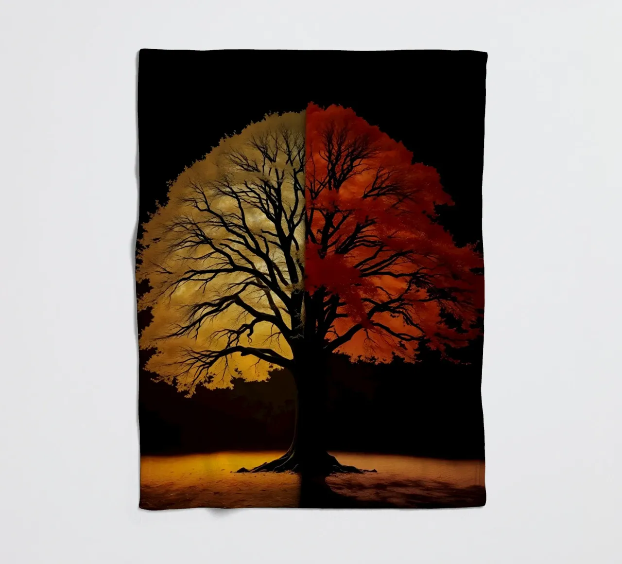 Tree showcasing seasonal transformation with contrasting art fleece blanket by DesignDoodle