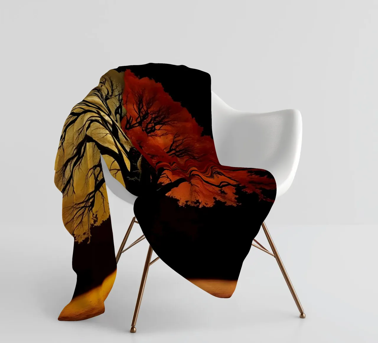 Tree showcasing seasonal transformation with contrasting art fleece blanket by DesignDoodle