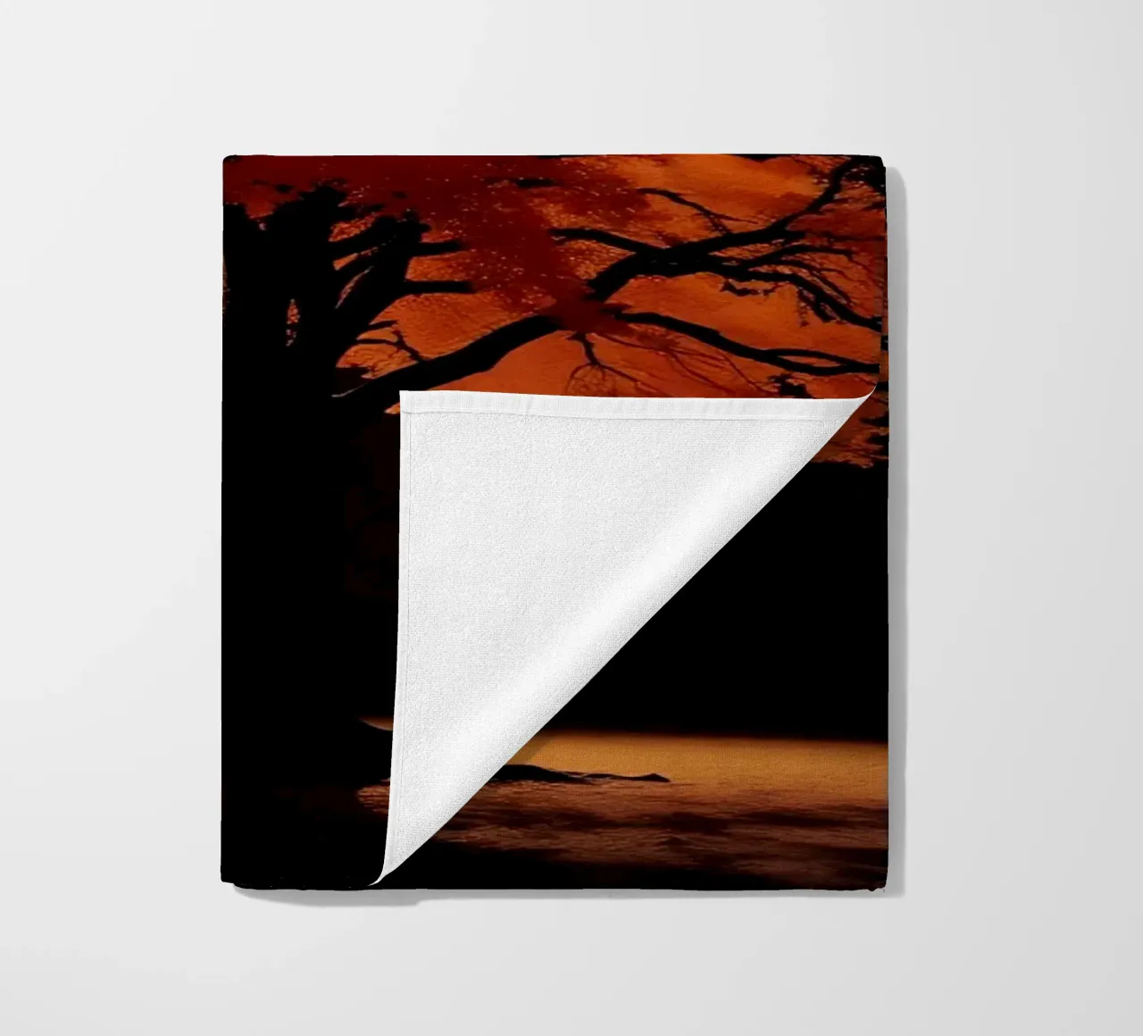 Tree showcasing seasonal transformation with contrasting art beach towel by DesignDoodle
