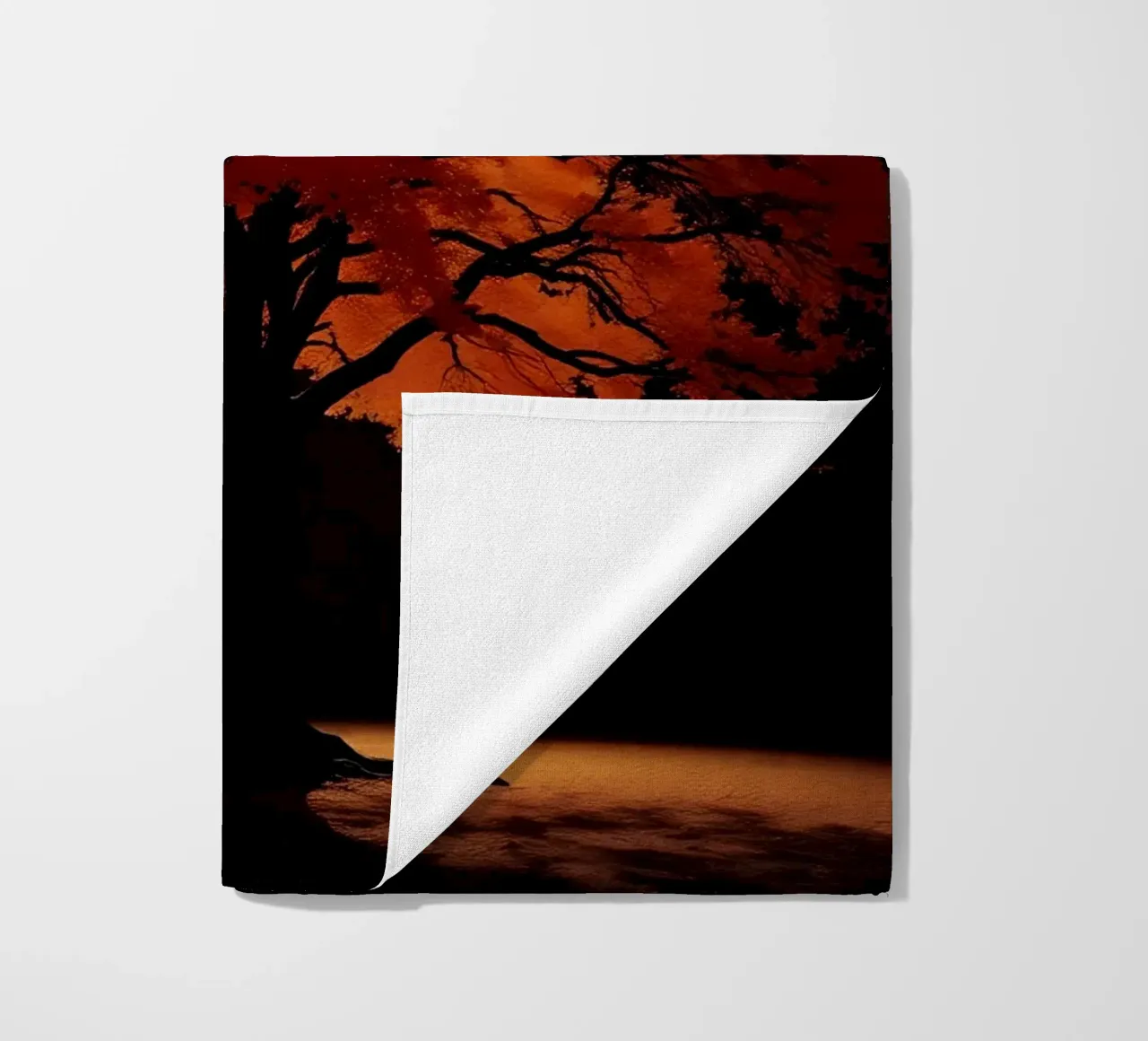 Tree showcasing seasonal transformation with contrasting art beach towel by DesignDoodle