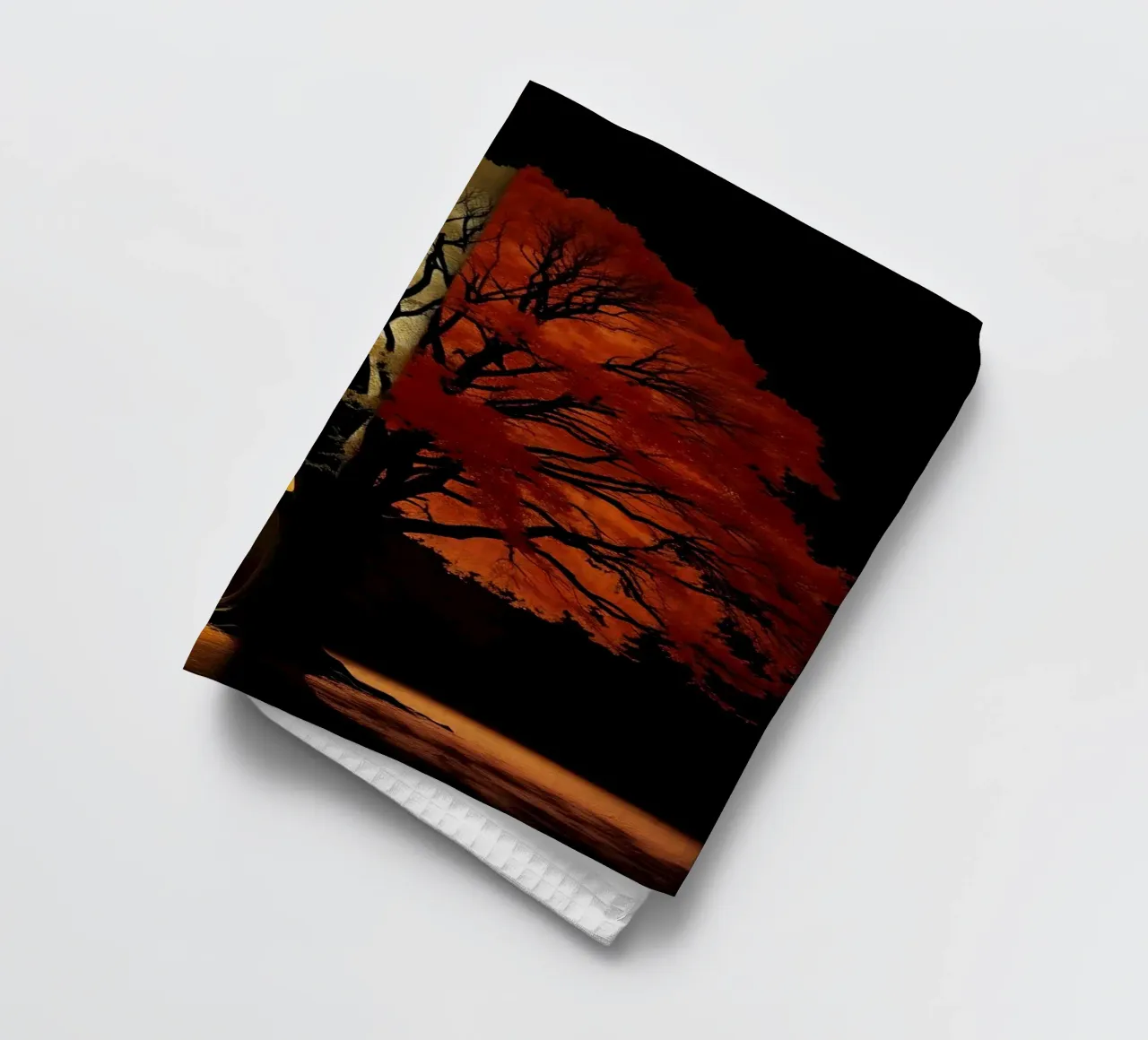 Tree showcasing seasonal transformation with contrasting art tea towel by DesignDoodle