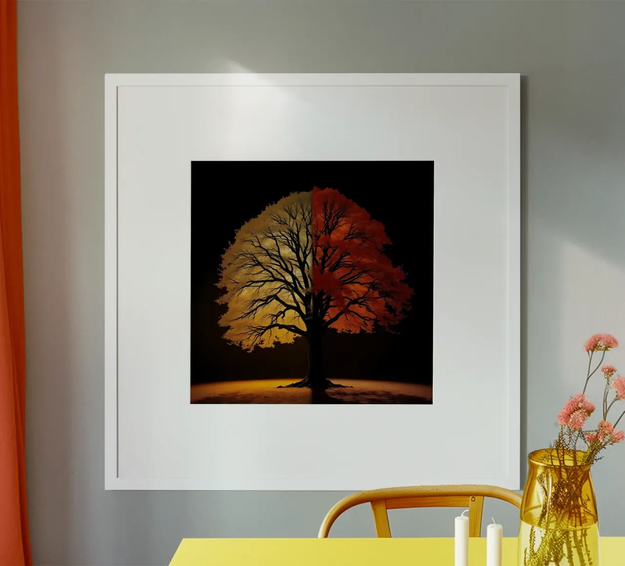 Tree showcasing seasonal transformation with contrasting art hahnemühle by DesignDoodle