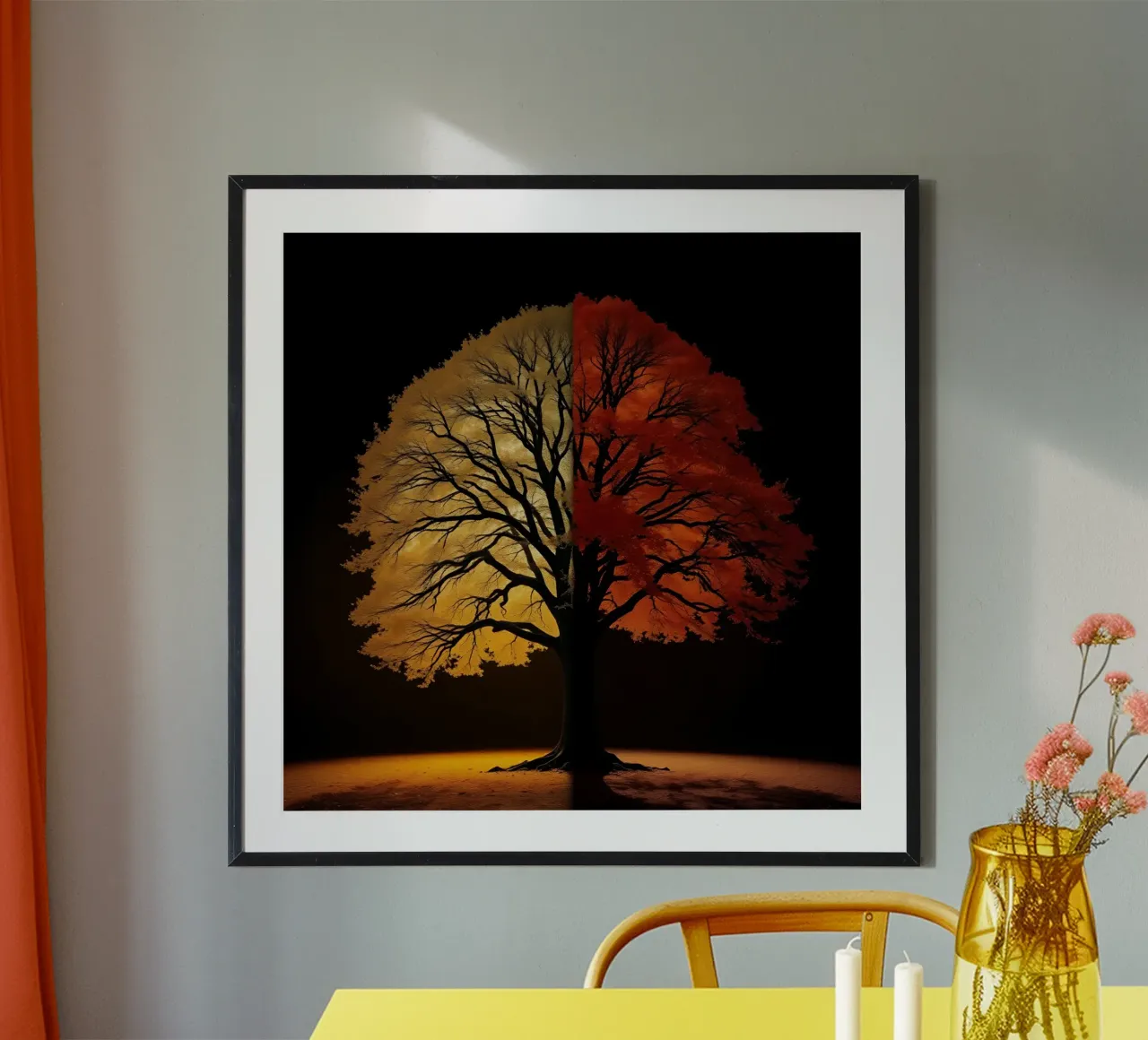 Tree showcasing seasonal transformation with contrasting art hahnemühle by DesignDoodle